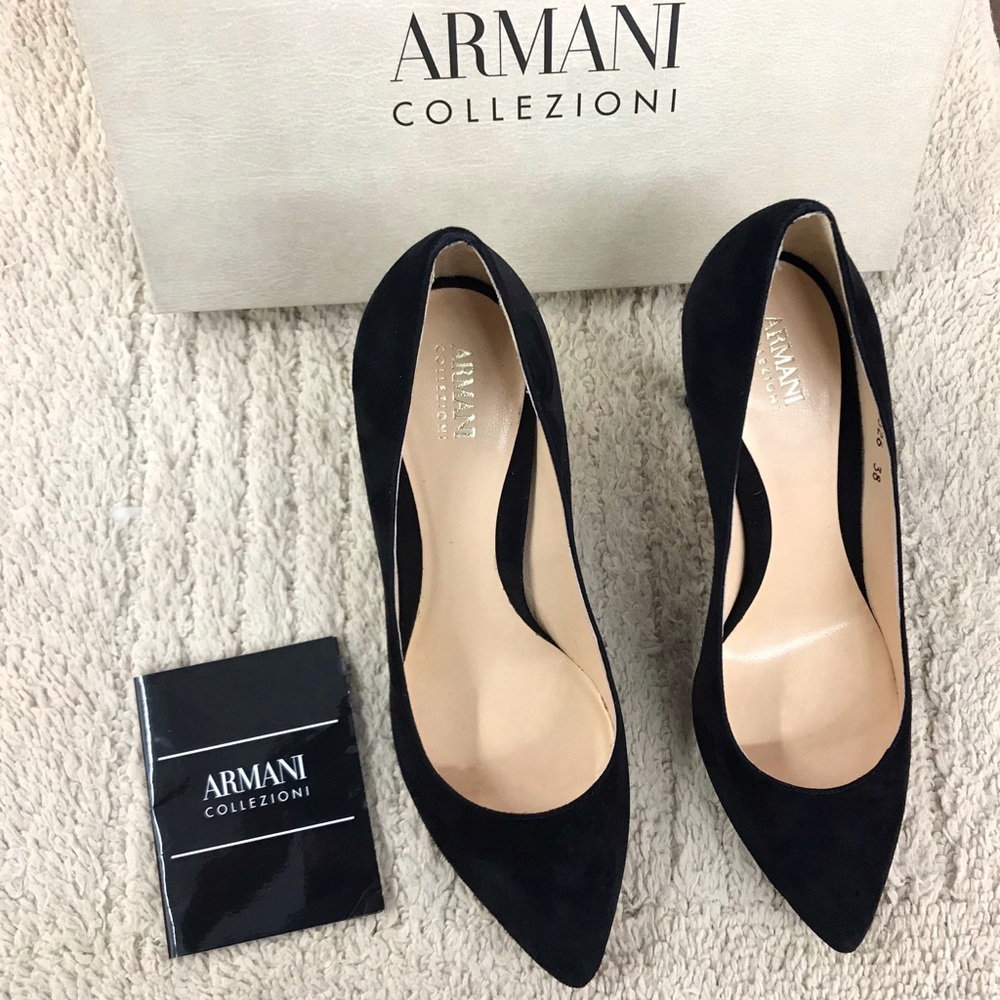 ARMANI Collezioni Black Suede PointToe Heels Pumps - Picture 2 of 8